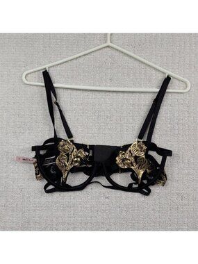 Victoria's Secret Very Sexy Strappy Unlined Balconette Cage Bra Size 32DD Black